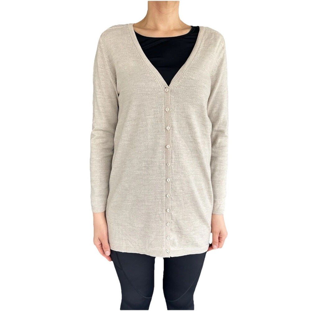 Victor Alfaro Urban Safari Wool Long Cardigan Sweater Medium Oatmeal Minimalist